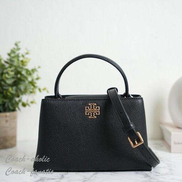 Tory Burch Britten Pebbled Leather Mini Satchel Crossbody in Black - Picture 1 of 10